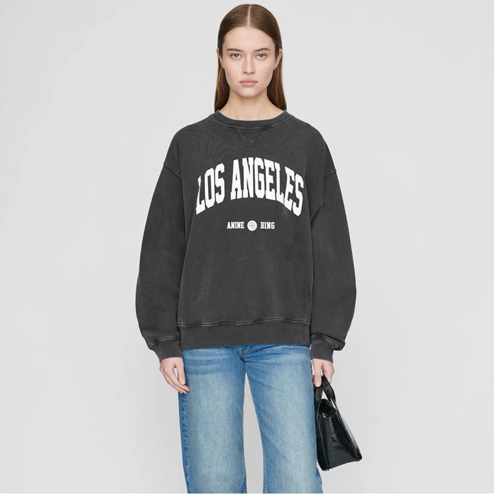 Anine Bing Ramona Los Angeles Sweatshirt in Washed Black VARIOUS SIZES